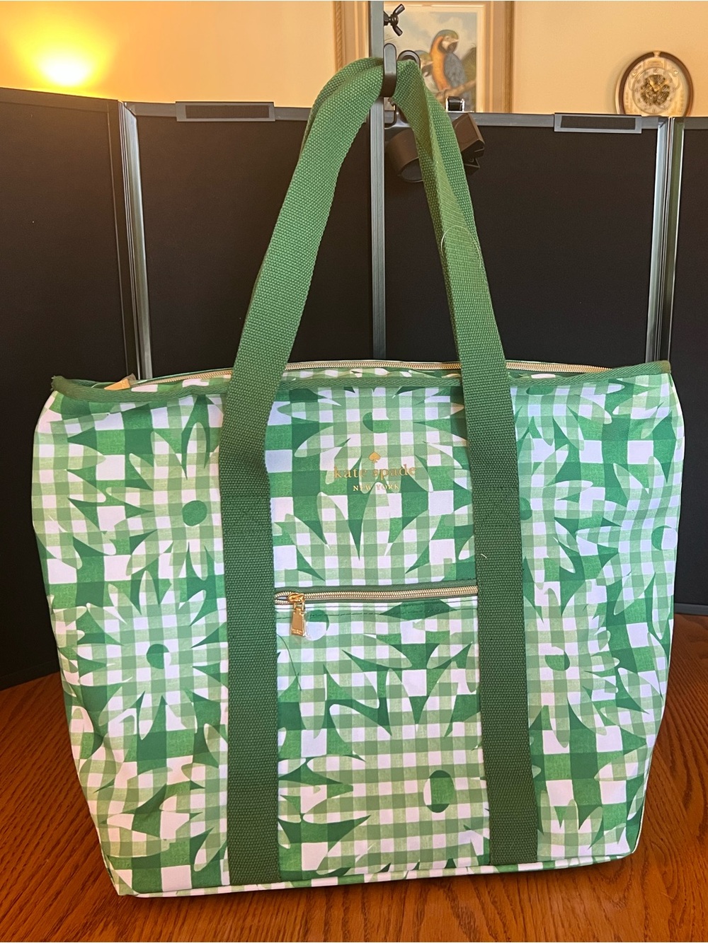 Kate Spade Green Daisy Gingham Large Cooler Bag